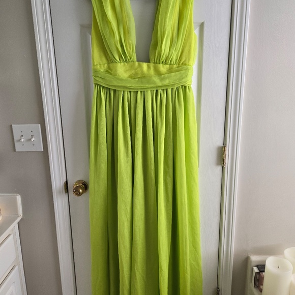 Miss Circle Dresses & Skirts - Miss Circle Valley Of Angels Lime Chiffon Pleated High Slit Maxi Dress